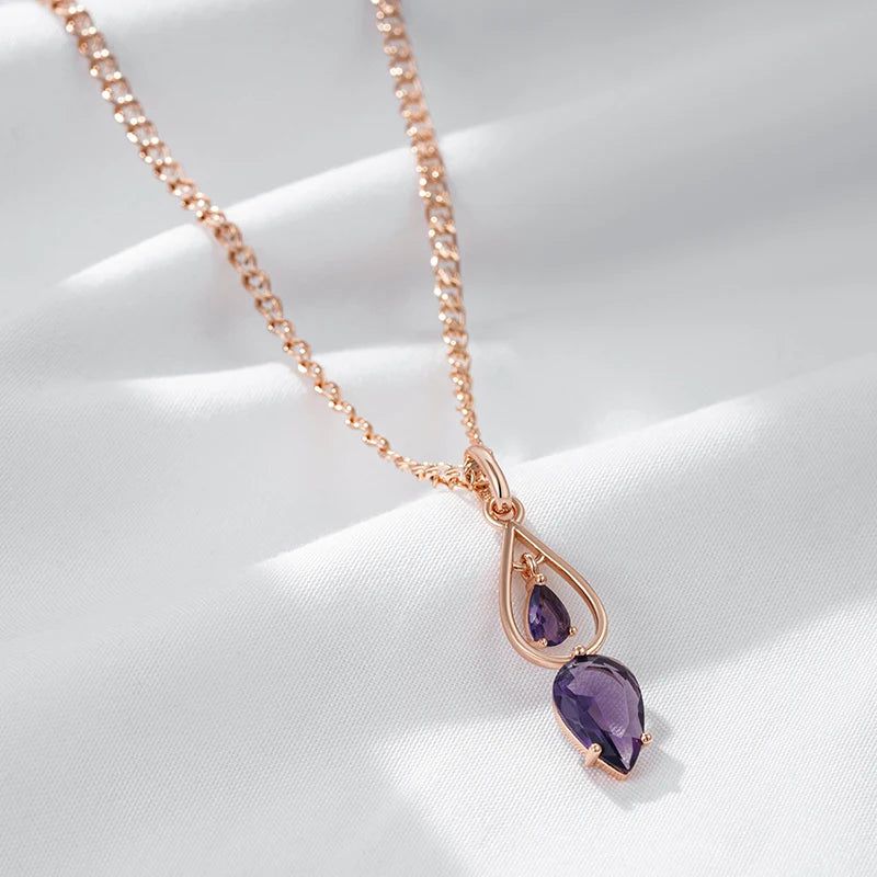 Tasteful Hot Purple Natural Zircon Long Pendant Necklace in 585 Rose Gold Accessories