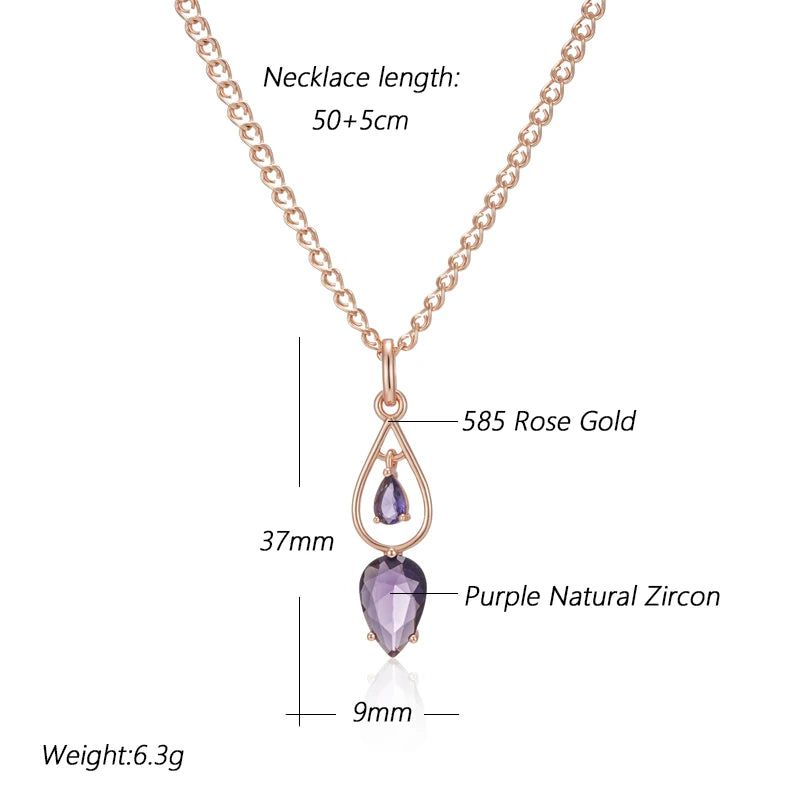 Tasteful Hot Purple Natural Zircon Long Pendant Necklace in 585 Rose Gold Accessories