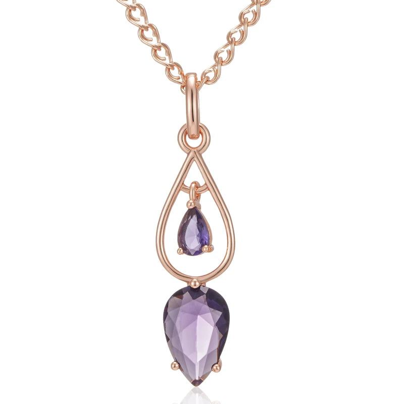 Tasteful Hot Purple Natural Zircon Long Pendant Necklace in 585 Rose Gold Accessories