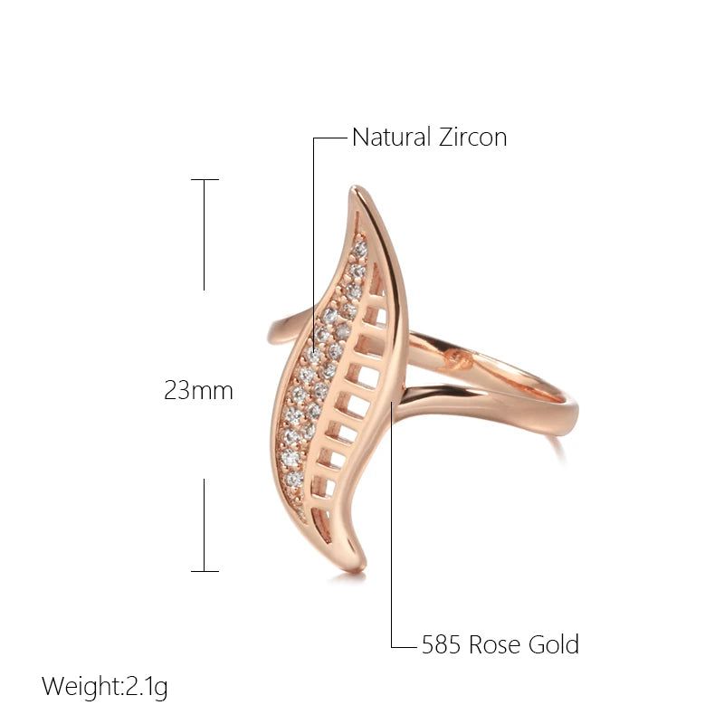 Tasteful Leaf Design 585 Rose Gold Ring with Micro Wax Inlay and Natural Zircon for Fashion-forward Jewelry Lovers