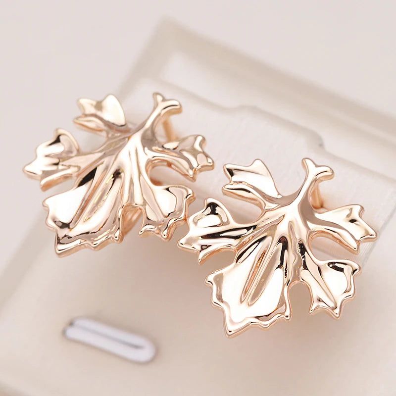 Tasteful Leaf Design Rose Gold Drop Earrings - Unique Romantic Metal Jewelry