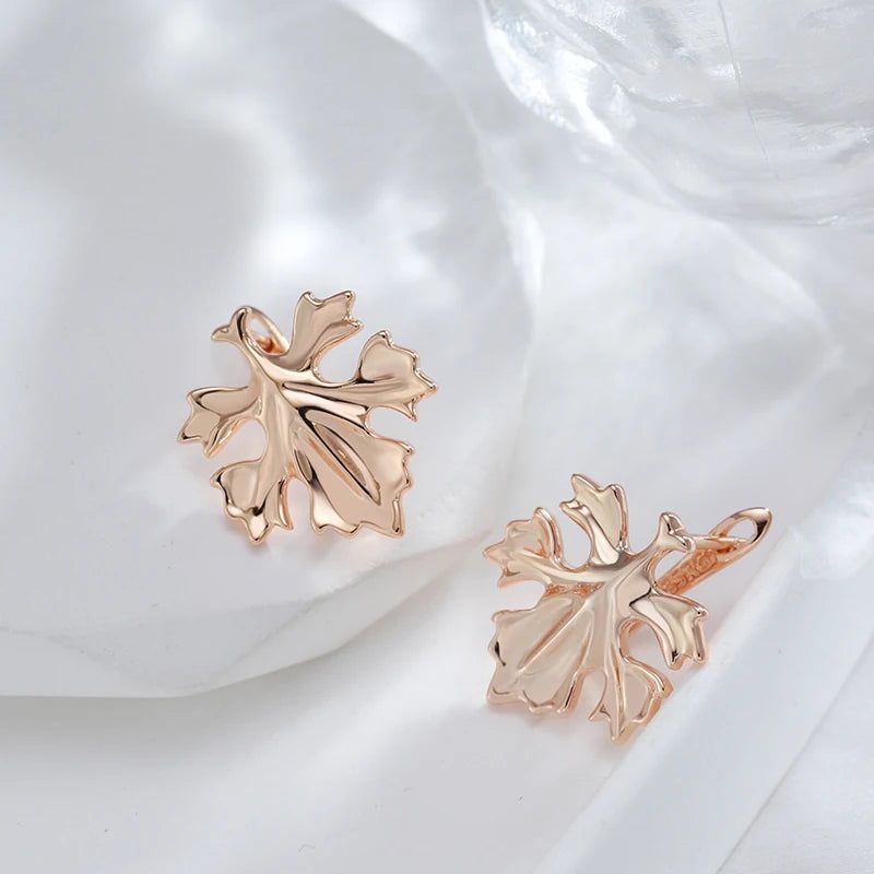 Tasteful Leaf Design Rose Gold Drop Earrings - Unique Romantic Metal Jewelry