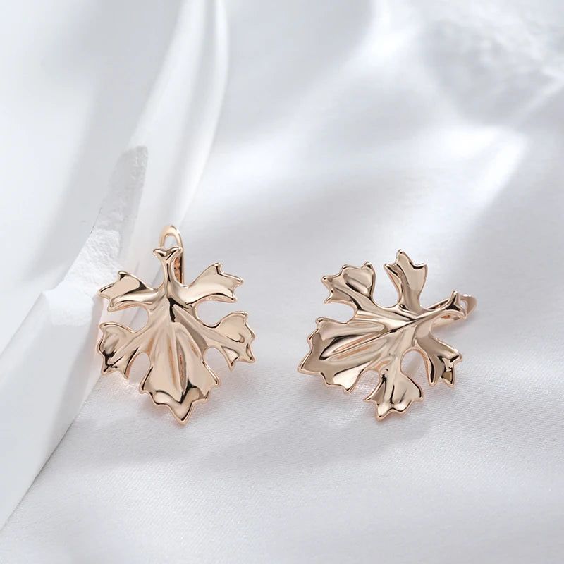 Tasteful Leaf Design Rose Gold Drop Earrings - Unique Romantic Metal Jewelry