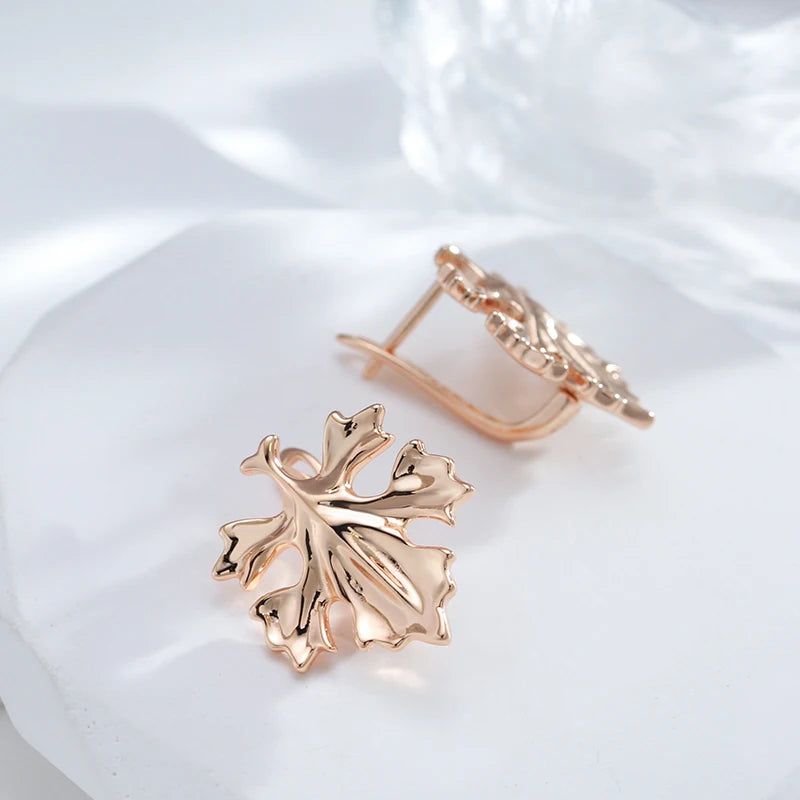 Tasteful Leaf Design Rose Gold Drop Earrings - Unique Romantic Metal Jewelry