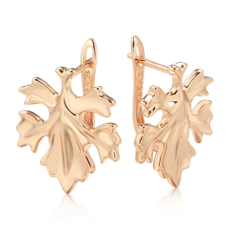 Tasteful Leaf Design Rose Gold Drop Earrings - Unique Romantic Metal Jewelry