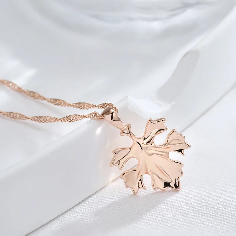 Tasteful Leaf Pendant Necklace in 585 Rose Gold - Unique Romantic Jewelry Piece