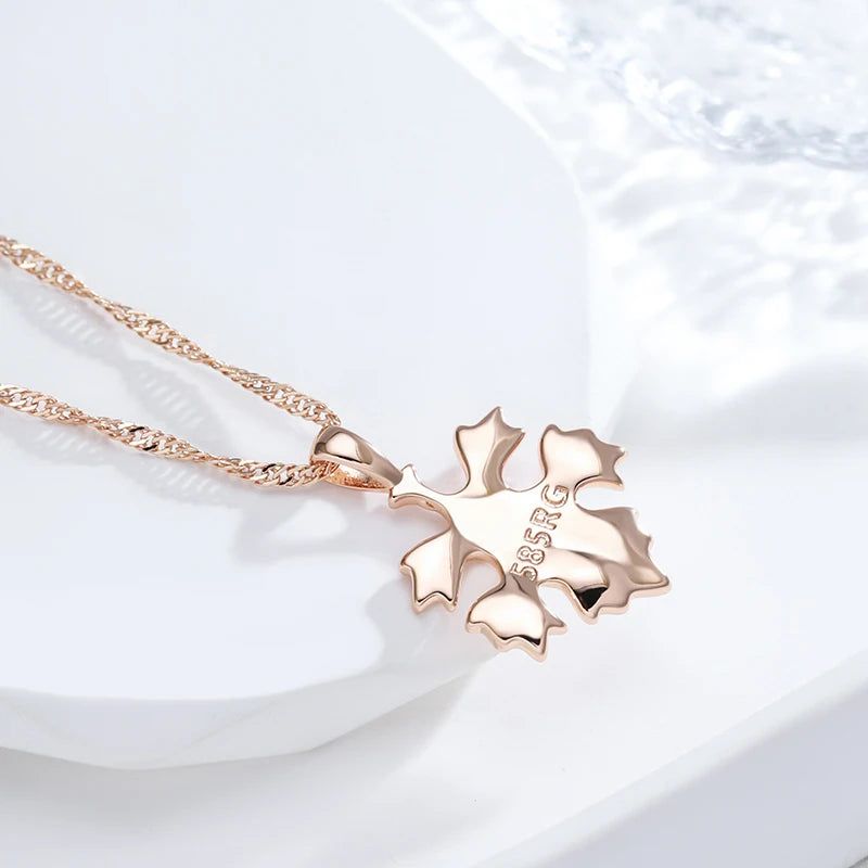 Tasteful Leaf Pendant Necklace in 585 Rose Gold - Unique Romantic Jewelry Piece