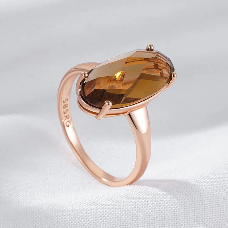 Tasteful Light Brown Natural Zircon Cocktail Ring in 585 Rose Gold Plating