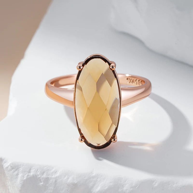 Tasteful Light Brown Natural Zircon Cocktail Ring in 585 Rose Gold Plating