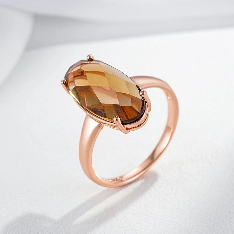 Tasteful Light Brown Natural Zircon Cocktail Ring in 585 Rose Gold Plating