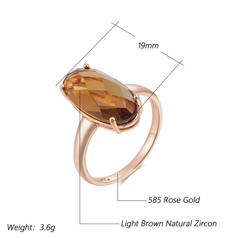 Tasteful Light Brown Natural Zircon Cocktail Ring in 585 Rose Gold Plating