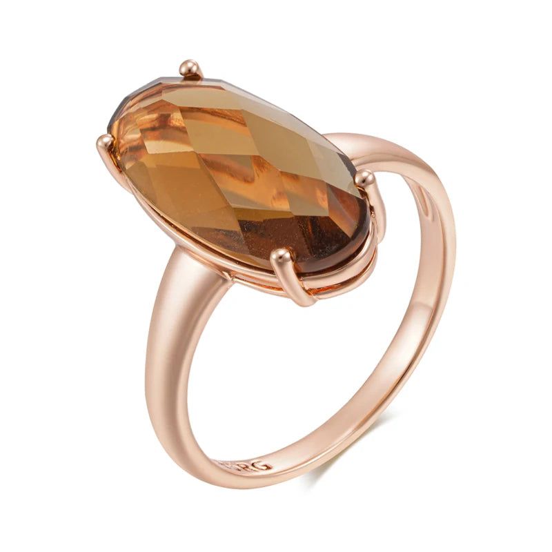 Tasteful Light Brown Natural Zircon Cocktail Ring in 585 Rose Gold Plating