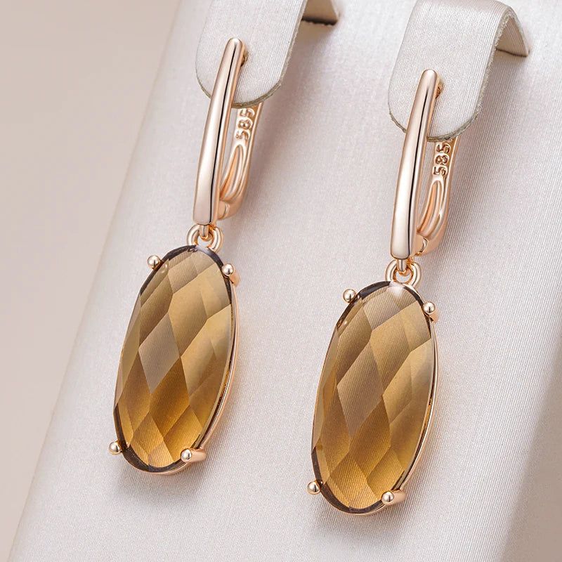 Tasteful Light Brown Natural Zircon Drop Earrings in 585 Rose Gold Finish - High-Quality Fashion Jewelry