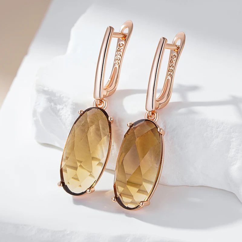 Tasteful Light Brown Natural Zircon Drop Earrings in 585 Rose Gold Finish - High-Quality Fashion Jewelry