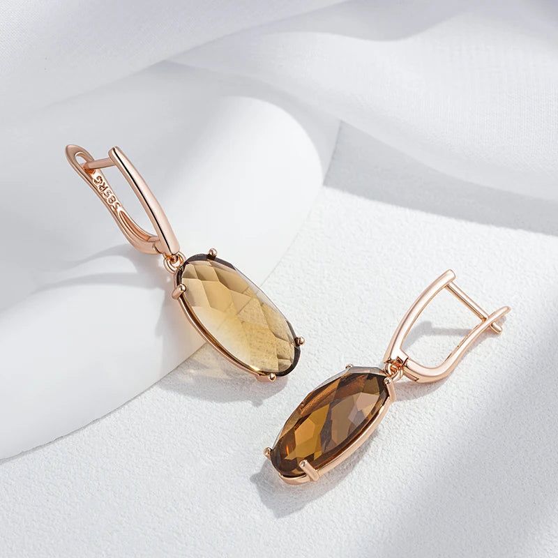 Tasteful Light Brown Natural Zircon Drop Earrings in 585 Rose Gold Finish - High-Quality Fashion Jewelry