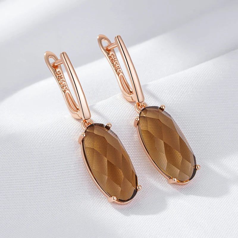 Tasteful Light Brown Natural Zircon Drop Earrings in 585 Rose Gold Finish - High-Quality Fashion Jewelry