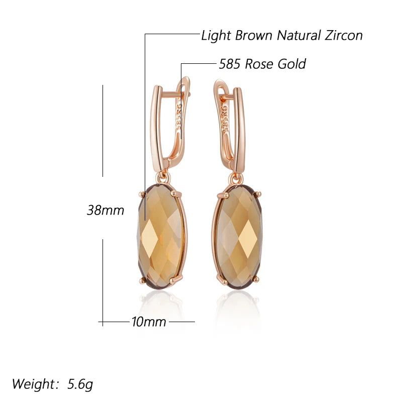 Tasteful Light Brown Natural Zircon Drop Earrings in 585 Rose Gold Finish - High-Quality Fashion Jewelry