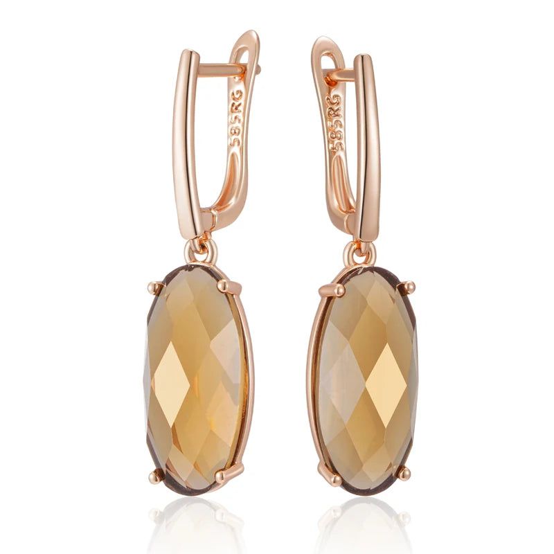 Tasteful Light Brown Natural Zircon Drop Earrings in 585 Rose Gold Finish - High-Quality Fashion Jewelry