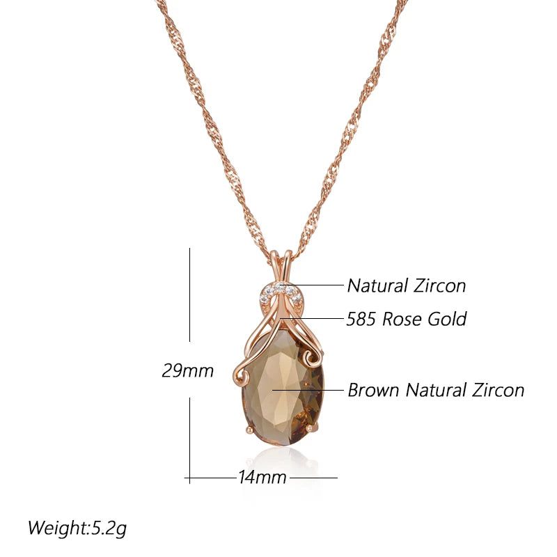 Tasteful Light Brown Natural Zircon Oval Pendant Necklace in 585 Rose Gold - High-Quality Fashion Jewelry