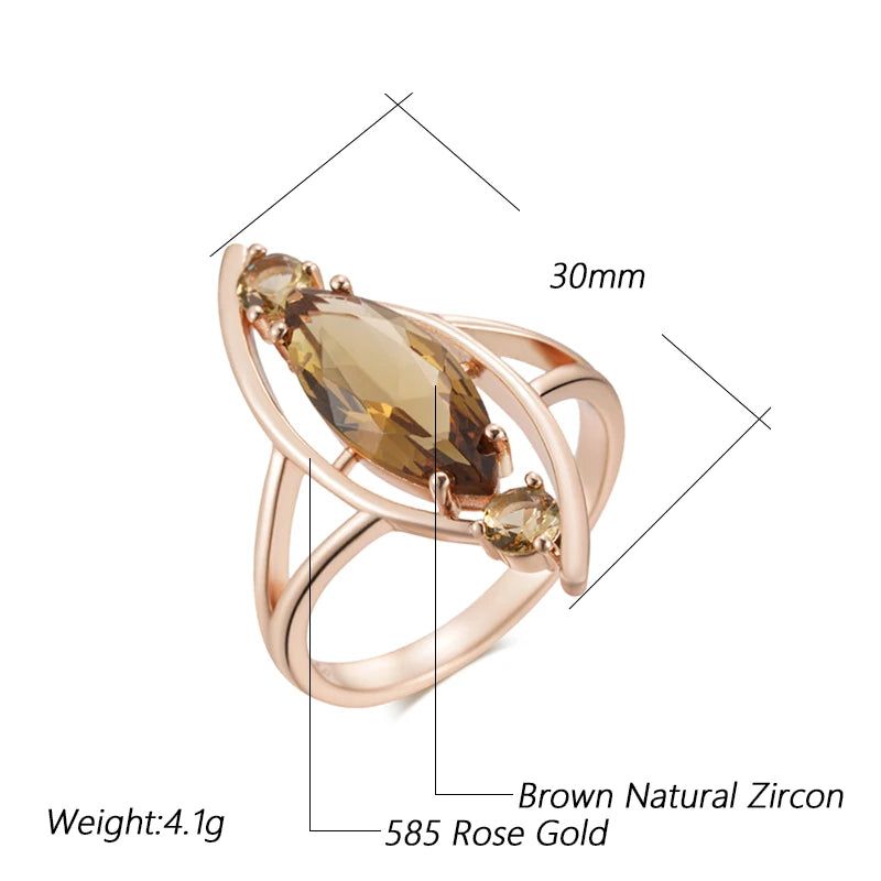 Tasteful Light Brown Natural Zircon Rhombus Ring in 585 Rose Gold - Premium Quality Jewelry