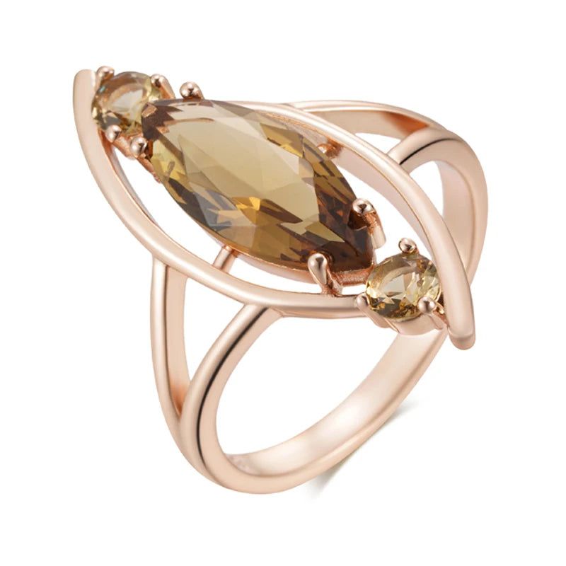 Tasteful Light Brown Natural Zircon Rhombus Ring in 585 Rose Gold - Premium Quality Jewelry