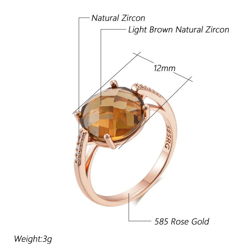 Tasteful Light Brown Natural Zircon Ring in 585 Rose Gold Finish - Stylish High-Quality Jewelry