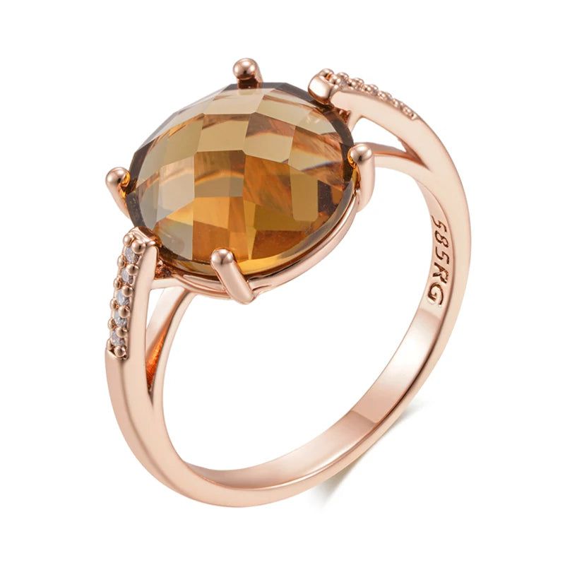 Tasteful Light Brown Natural Zircon Ring in 585 Rose Gold Finish - Stylish High-Quality Jewelry