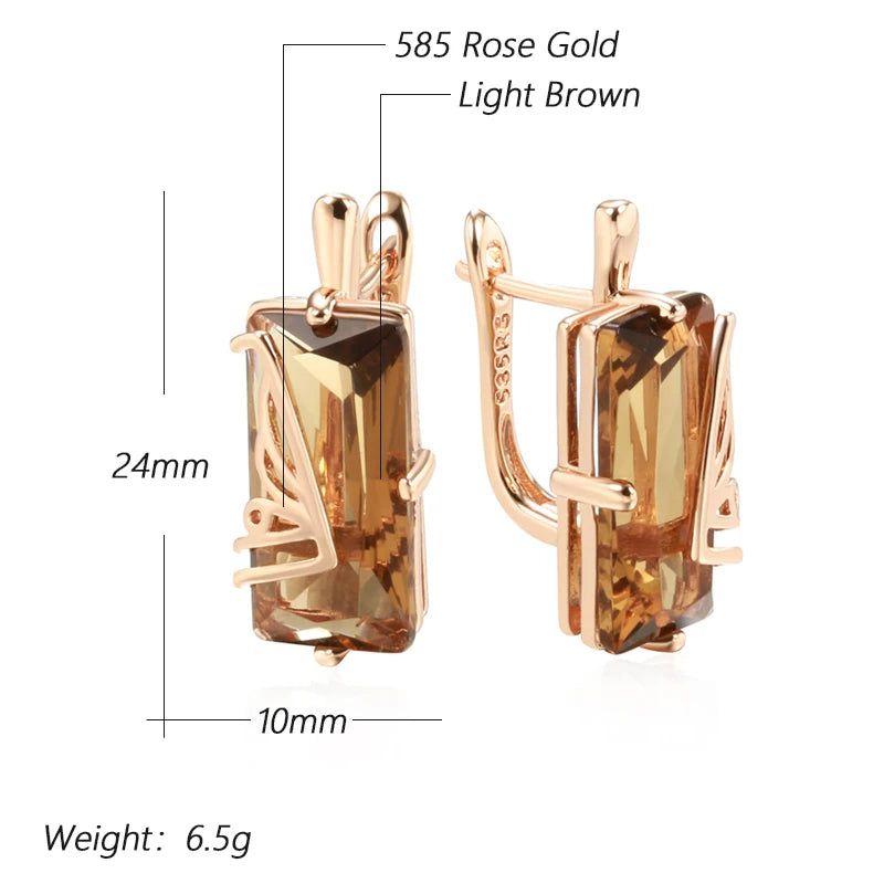 Tasteful Light Brown Natural Zircon Square Earrings in 585 Rose Gold - High-Quality Fashion Jewelry