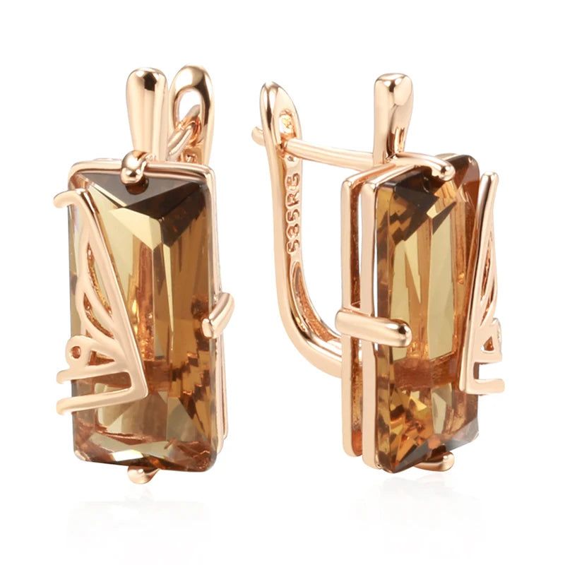 Tasteful Light Brown Natural Zircon Square Earrings in 585 Rose Gold - High-Quality Fashion Jewelry