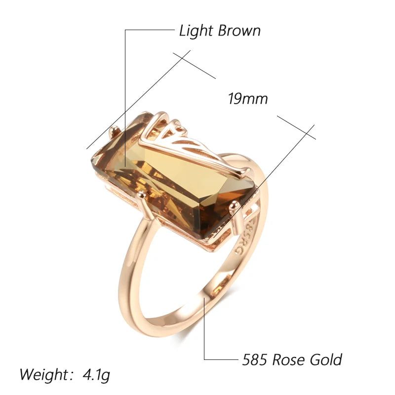 Tasteful Light Brown Natural Zircon Square Ring in 585 Rose Gold - High-Quality Fashion Jewelry