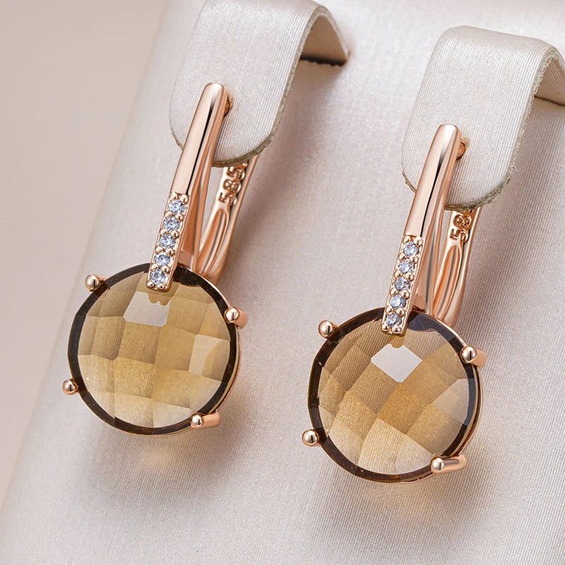 Tasteful Light Brown Zircon Drop Earrings in 585 Rose Gold - High-Quality Fashion Jewelry