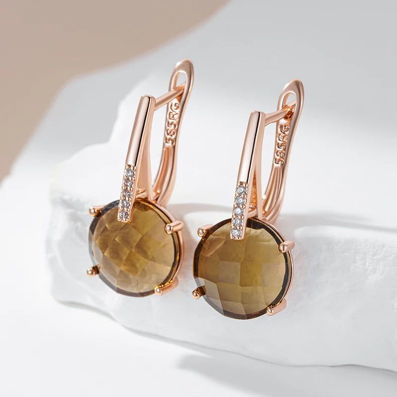 Tasteful Light Brown Zircon Drop Earrings in 585 Rose Gold - High-Quality Fashion Jewelry