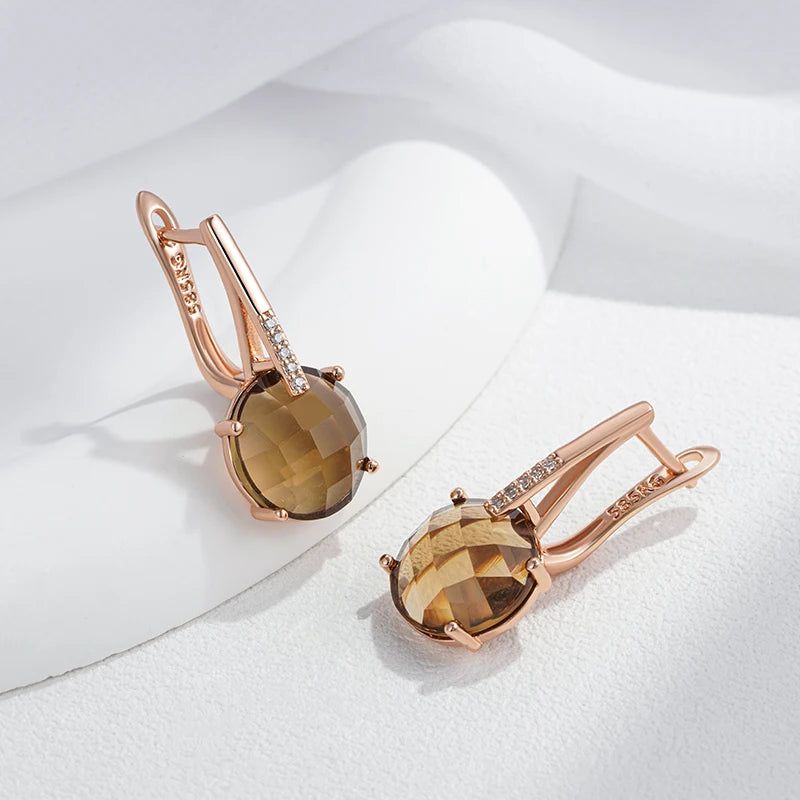 Tasteful Light Brown Zircon Drop Earrings in 585 Rose Gold - High-Quality Fashion Jewelry