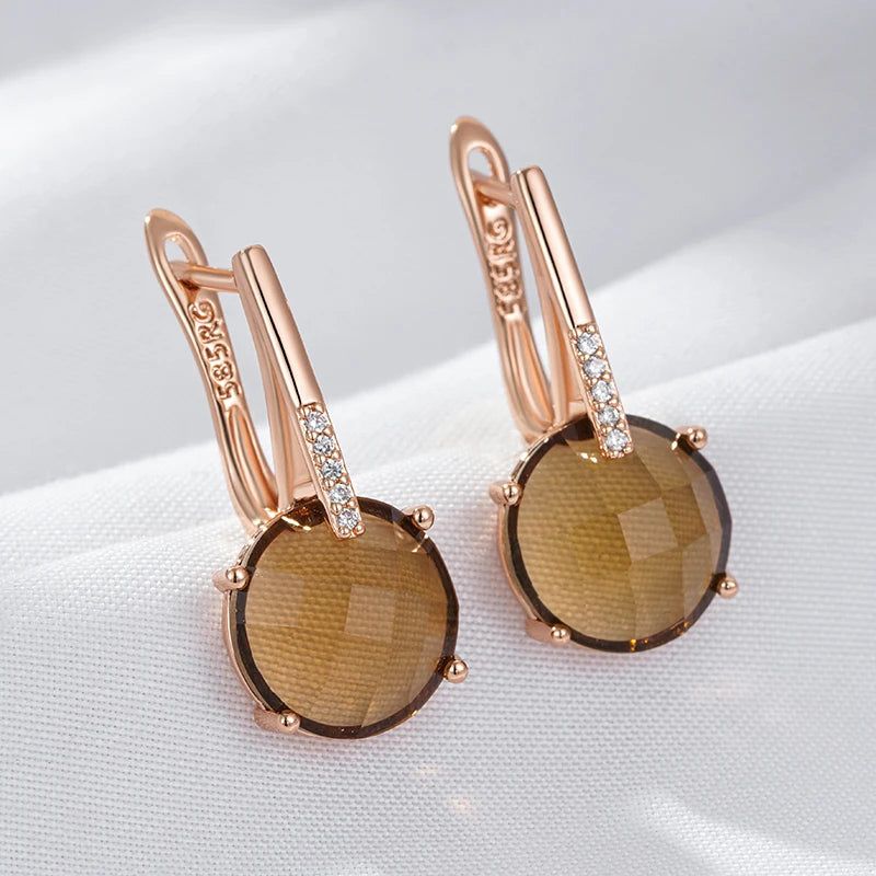 Tasteful Light Brown Zircon Drop Earrings in 585 Rose Gold - High-Quality Fashion Jewelry