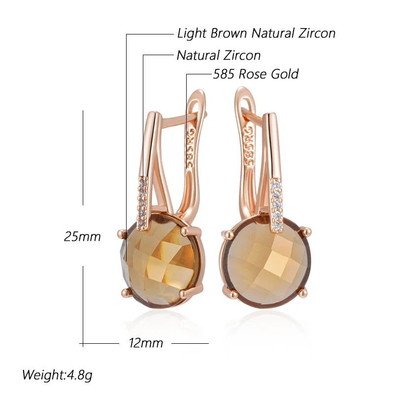 Tasteful Light Brown Zircon Drop Earrings in 585 Rose Gold - High-Quality Fashion Jewelry