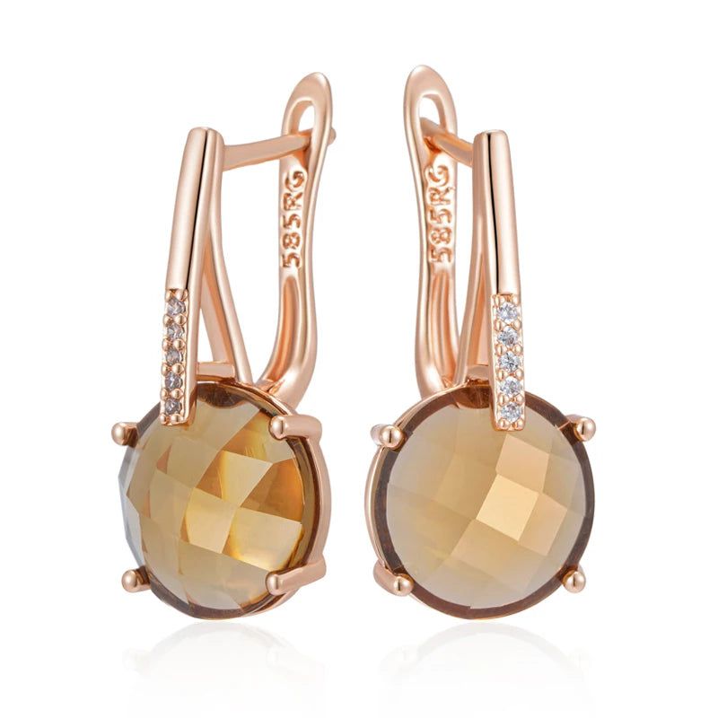 Tasteful Light Brown Zircon Drop Earrings in 585 Rose Gold - High-Quality Fashion Jewelry