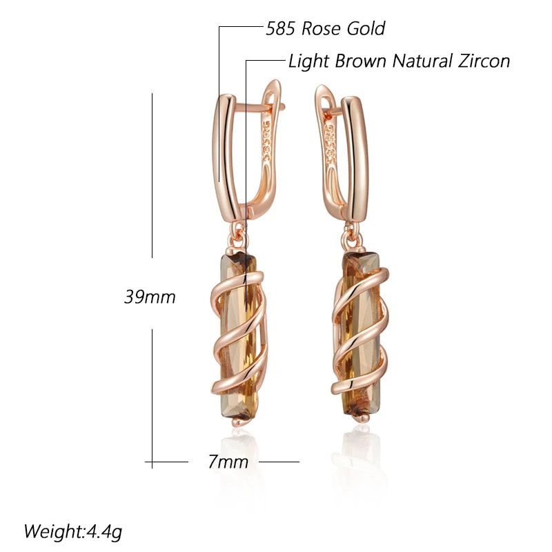 Tasteful Light Brown Zircon Drop Earrings in 585 Rose Gold - Unique Square Design Jewelry