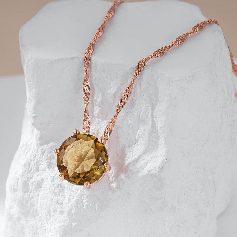 Tasteful Light Brown Zircon Pendant Necklace in 585 Rose Gold - Timeless High-Quality Jewelry