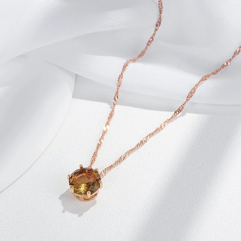 Tasteful Light Brown Zircon Pendant Necklace in 585 Rose Gold - Timeless High-Quality Jewelry