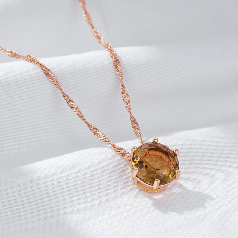 Tasteful Light Brown Zircon Pendant Necklace in 585 Rose Gold - Timeless High-Quality Jewelry