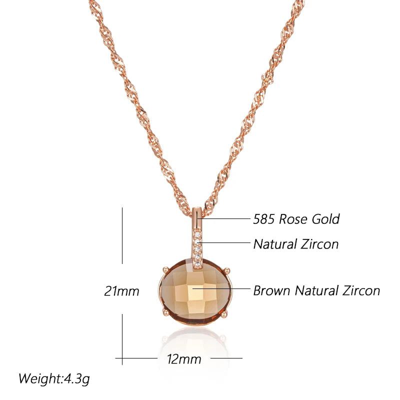 Tasteful Light Brown Zircon Round Pendant Necklace in Rose Gold - High Quality Jewelry