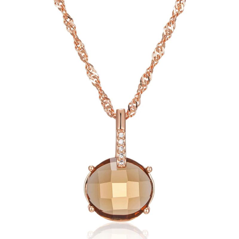 Tasteful Light Brown Zircon Round Pendant Necklace in Rose Gold - High Quality Jewelry