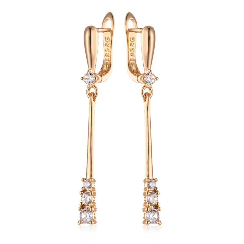 Tasteful Long Dangle Earrings in 585 Rose Gold with Natural Zircon Accents