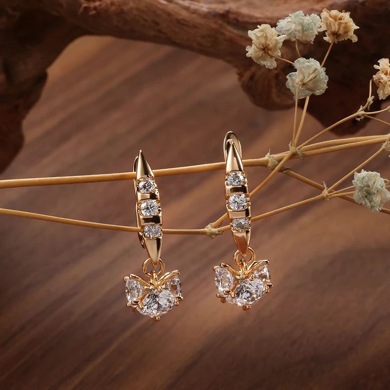 Tasteful Long Dangle Earrings in 585 Rose Gold with Natural Zircon and Crystal Accents