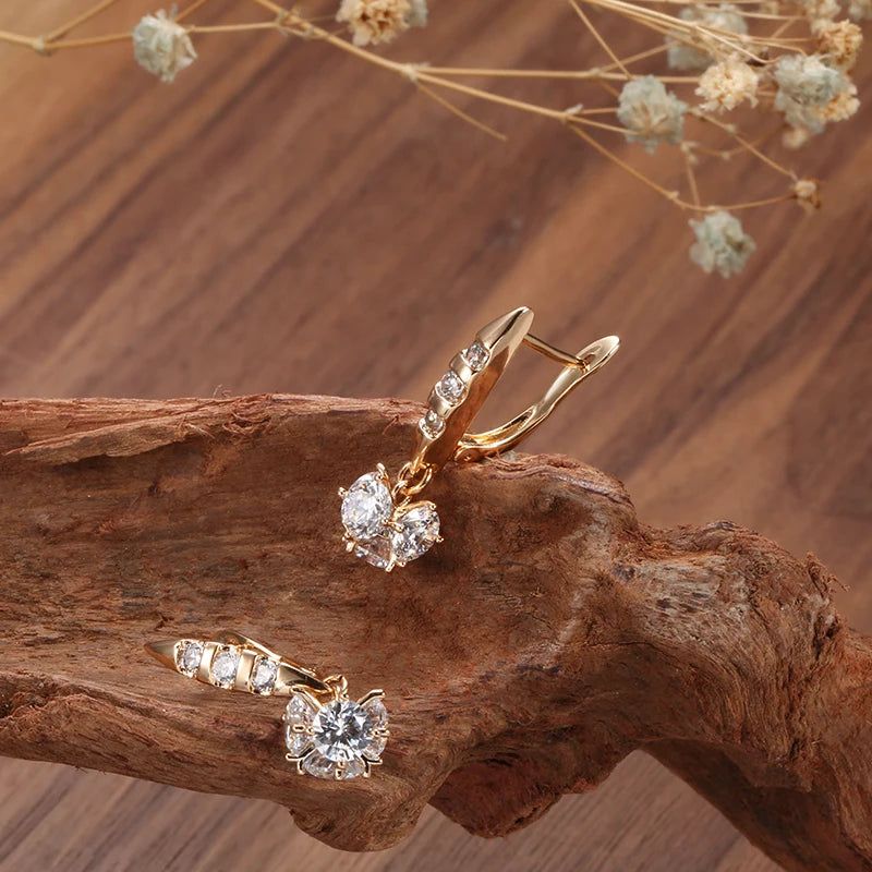 Tasteful Long Dangle Earrings in 585 Rose Gold with Natural Zircon and Crystal Accents