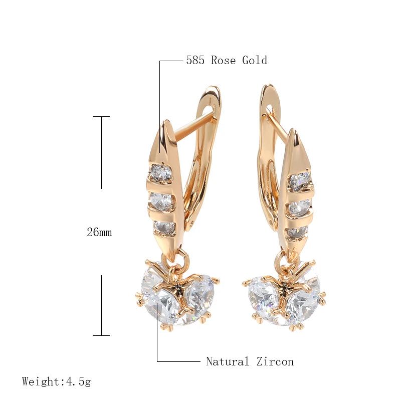 Tasteful Long Dangle Earrings in 585 Rose Gold with Natural Zircon and Crystal Accents