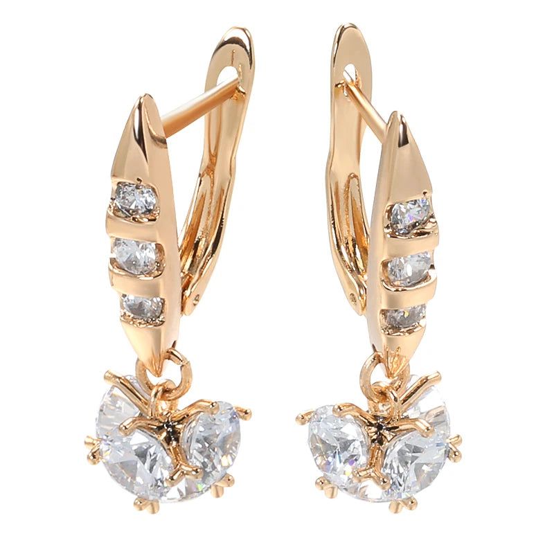 Tasteful Long Dangle Earrings in 585 Rose Gold with Natural Zircon and Crystal Accents