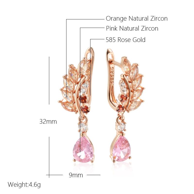 Tasteful Long Dangle Earrings with Natural Zircon in Luxurious Rose Gold Finish