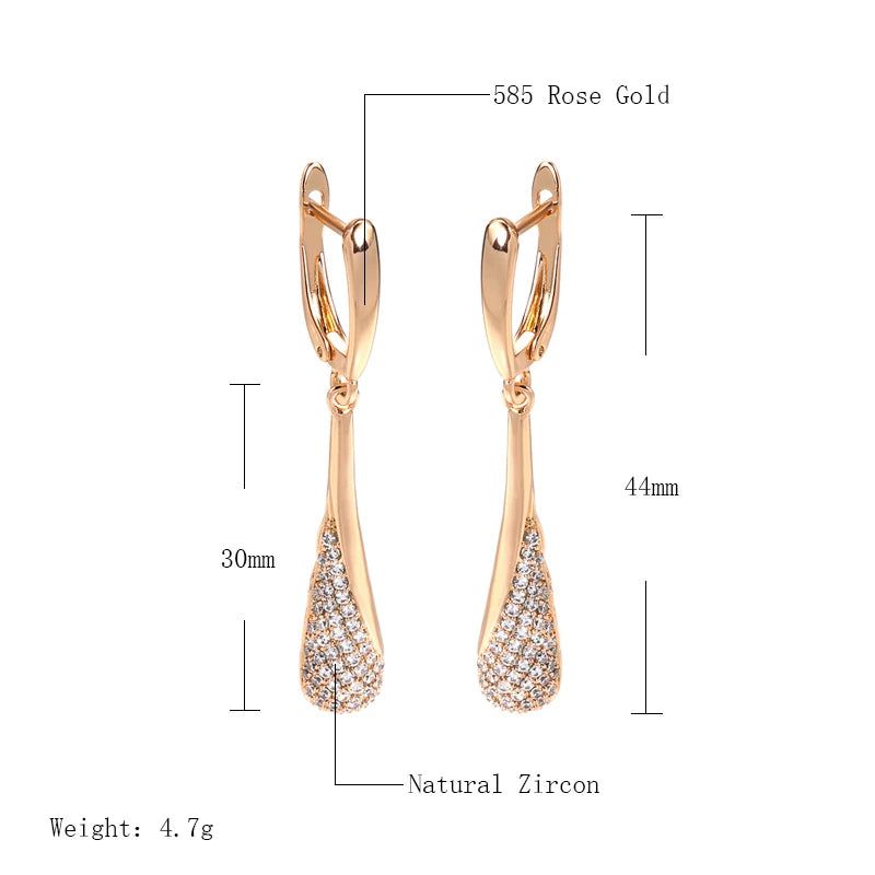 Tasteful Long Dangle Earrings with Sparkling Natural Zircon in 585 Rose Gold