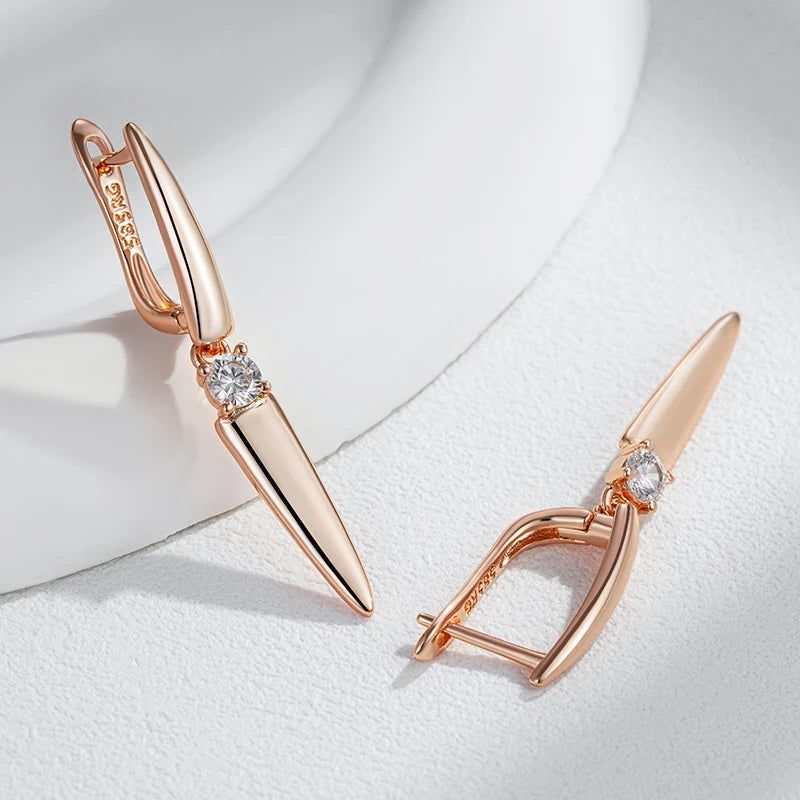 Tasteful Long Drop Earrings in 585 Rose Gold with Natural Zircon Accents